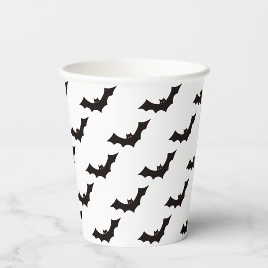 Halloween, Fledermausmuster, Trick oder Trete, Boo Pappbecher (Rückseite)