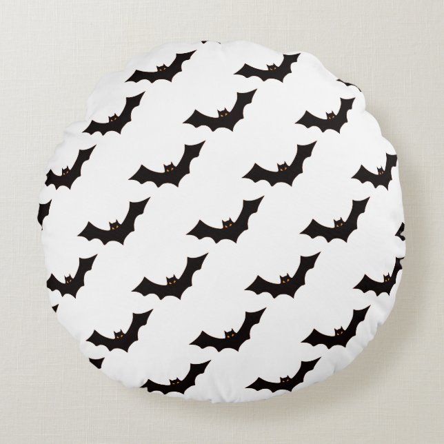 Halloween, Fledermausmuster, Trick oder Trete, Boo Rundes Kissen (Vorderseite)