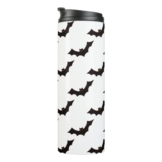 Halloween, Fledermausmuster, Trick oder Trete, Boo Thermosbecher (Nach rechts gedreht)