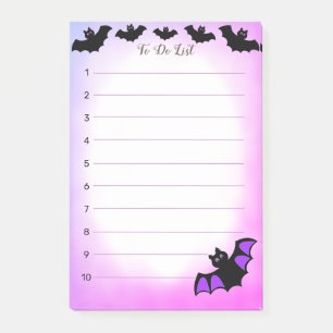 Halloween fliegende Fledermäuse auf lila & weißer Post-it Klebezettel