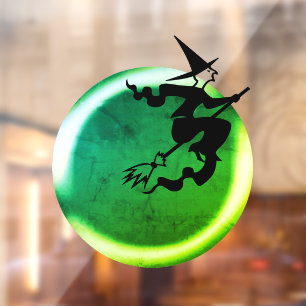 Halloween Fliegender Hexenkatze Neon Grün Vollmond Fensteraufkleber
