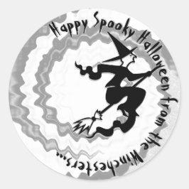 Halloween fliegender Hexenzauber-Sondertext Runder Aufkleber