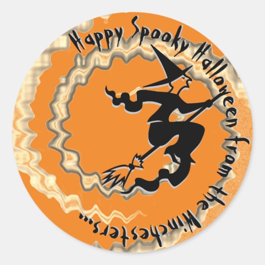Halloween fliegender Hexenzauber Text Orange-Spaß Runder Aufkleber (Vorderseite)
