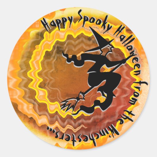 Halloween fliegender Hexenzaubertext-Gewohnheitssp Runder Aufkleber (Vorderseite)