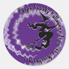 Halloween fliegender Hexenzaubertext lila Runder Aufkleber