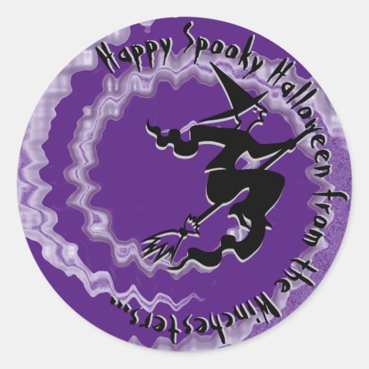 Halloween fliegender Hexenzaubertext lila Runder Aufkleber (Vorderseite)