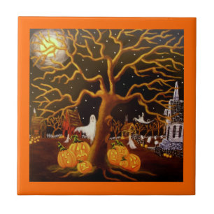 Halloween, Fliese, Geister, Kürbislaterne, Fliese