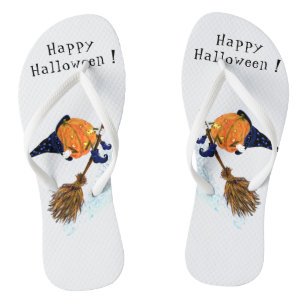 Halloween Flip Flops Hexe Kürbis Fliegender Besen Badesandalen