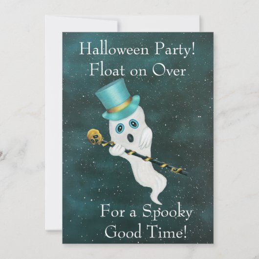 Halloween Floating Ghost Top Hat Skull Cane Sky Einladung (Vorderseite)