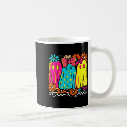 Halloween Floral Boo Ghost Cute Girly Bow Soky Vib Kaffeetasse (Rechts)