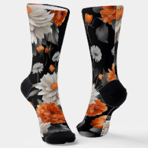 Halloween Floral Orange Black Novelty
