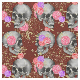 Halloween Floral Rose Beängstigend Creepy Skull G Stoff