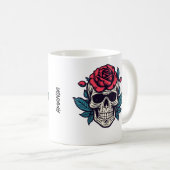 Halloween Floral Skull Roses Custom Name Tasse (VorderseiteRechts)