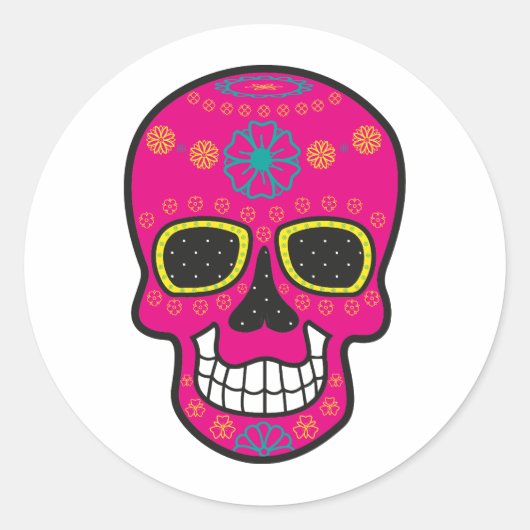 Halloween Floral Sugar Skull Classic Round Sticker (Vorderseite)
