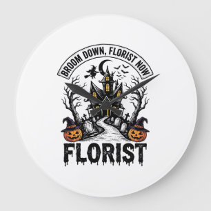 Halloween Florist Hexe Vintage Spukhaus-Shirt Große Wanduhr