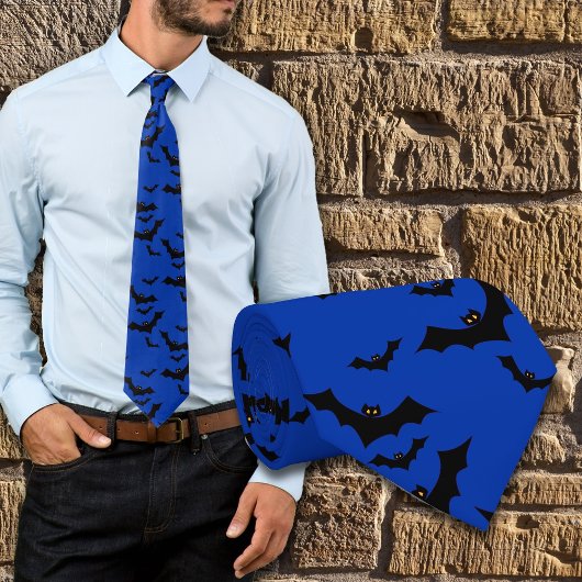 Halloween Flying Bats Night Blue Novelty Krawatte