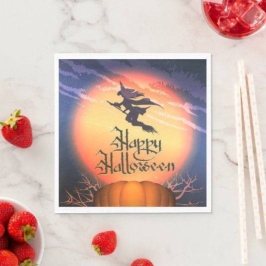Halloween Flying Hexe Broom Pumpkin Napkins Serviette
