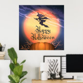 Halloween Flying Hexe Broom Pumpkin Poster (Heimbüro)