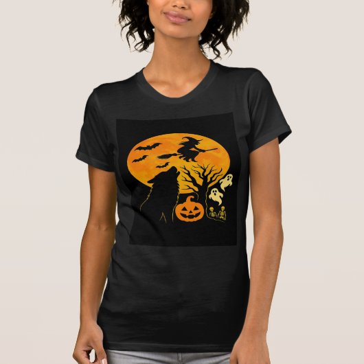 Halloween flying witch ghosts and skeletons T-Shirt (Vorderseite)