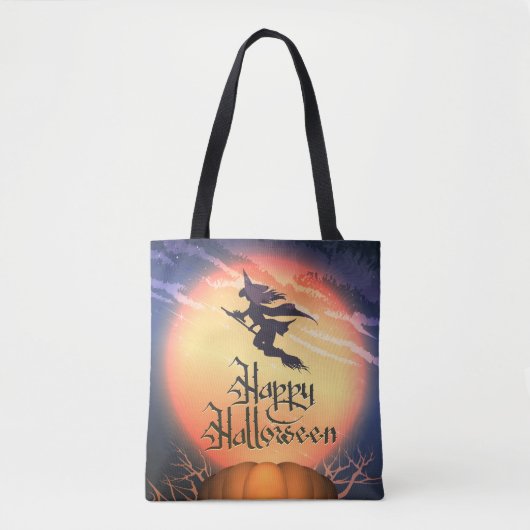 Halloween Flying Witz Broom Pumpkin Tote Bag Tasche (Vorderseite)