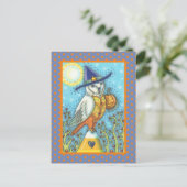 HALLOWEEN FOLK ART BARN OWL & CANDY CORN POSTKARTE (Stehend Vorderseite)