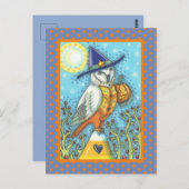 HALLOWEEN FOLK ART BARN OWL & CANDY CORN POSTKARTE (Vorne/Hinten)