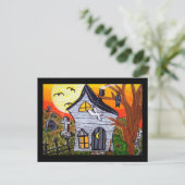 Halloween Folk Art Spuk House Szene Postkarte (Stehend Vorderseite)