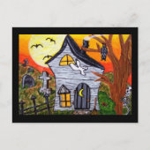 Halloween Folk Art Spuk House Szene Postkarte (Vorderseite)