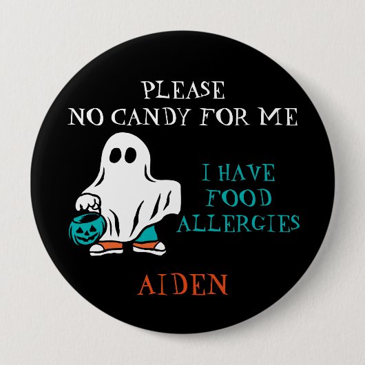 Halloween Food Allergy Alert Ghost Teal Pumpkin Button (Vorderseite)