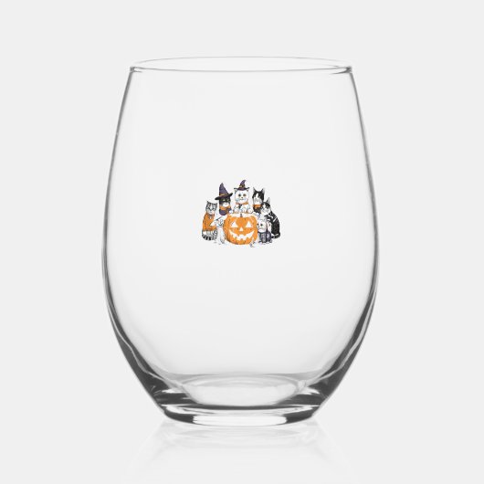 halloween for Cat Cute Kitten Ghost Skeleton Lover Weinglas Ohne Stiel (Vorderseite)