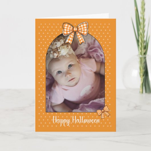 Halloween Foto Arch Orange Gingham Bow Polka Dots Karte (Vorderseite)