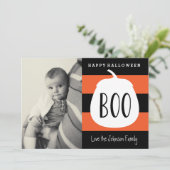 Halloween Foto Boo Pumpkin Fotokarte Einladung (Stehend Vorderseite)