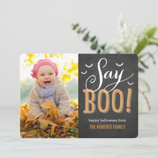 Halloween-Foto-Karte im Chalkboard Karte (Stehend Vorderseite)