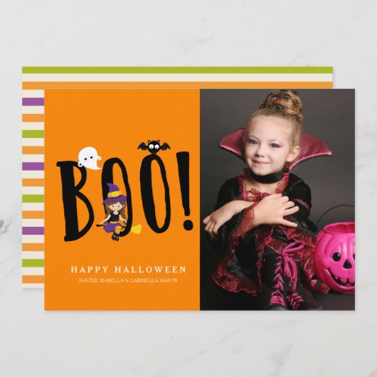 Halloween Foto-Karte von Boo & Friends Einladung (Vorne/Hinten)