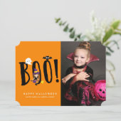 Halloween Foto-Karte von Boo & Friends Einladung (Stehend Vorderseite)