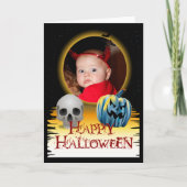 Halloween Foto Skelett und Jack o'Lantern Karte (Vorderseite)