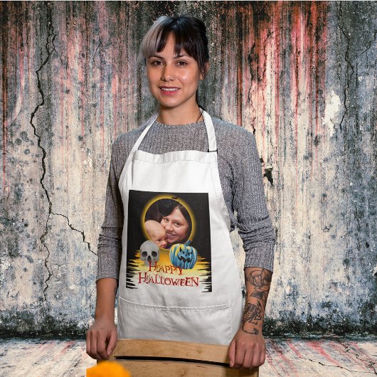 Halloween Foto Skelett und Kürbislaterne Schürze