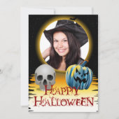 Halloween Foto Skull und Jack o' Lantern Einladung (Vorderseite)