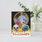 Halloween Foto Skull und Jack o' Lantern Postkarte (Stehend Vorderseite)