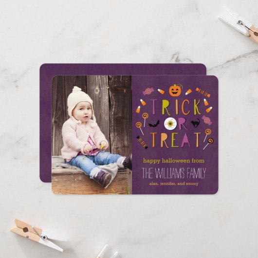 Halloween-Fotokarte Trick oder behandeln Karte (Vorderseite/Rückseite Beispiel)