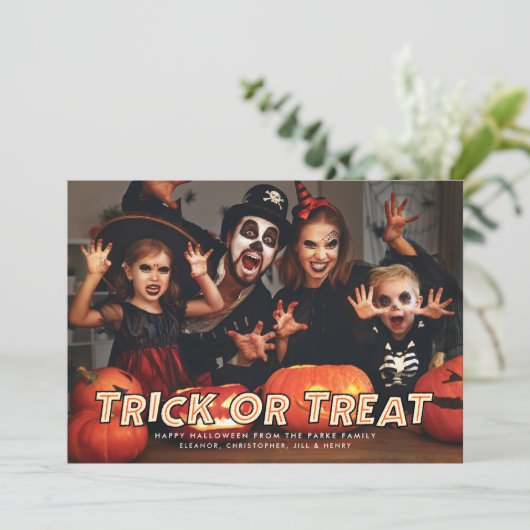 Halloween-Fotokarte Trick oder Treat Karte (Stehend Vorderseite)