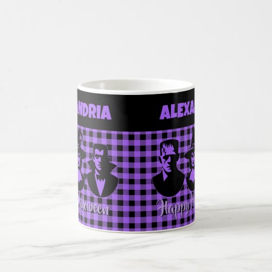 Halloween Frankenstein Witch Vampire Purple Plaid Kaffeetasse (Mittel)