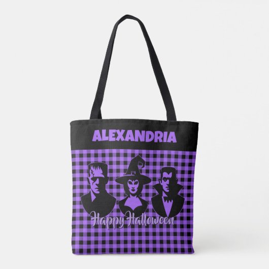 Halloween Frankenstein Witch Vampire Purple Plaid Tasche (Rückseite)