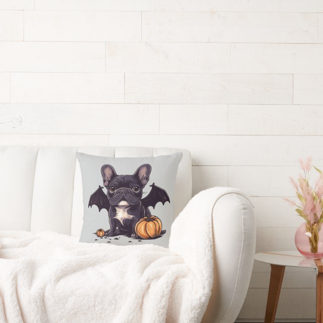 Halloween French Bulldog Bat Wings Pumpkins Kissen (Liege)