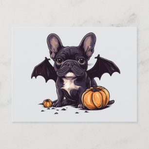Halloween French Bulldog Bat Wings Pumpkins Postkarte