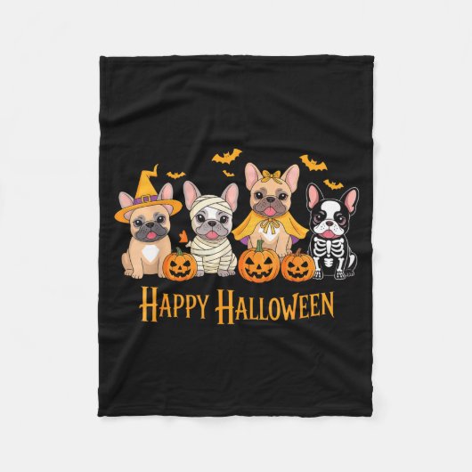 Halloween French Bulldog Dogs Pumpkin Funny Fleecedecke (Vorderseite)