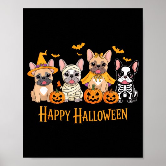 Halloween French Bulldog Dogs Pumpkin Funny  Poster (Vorne)