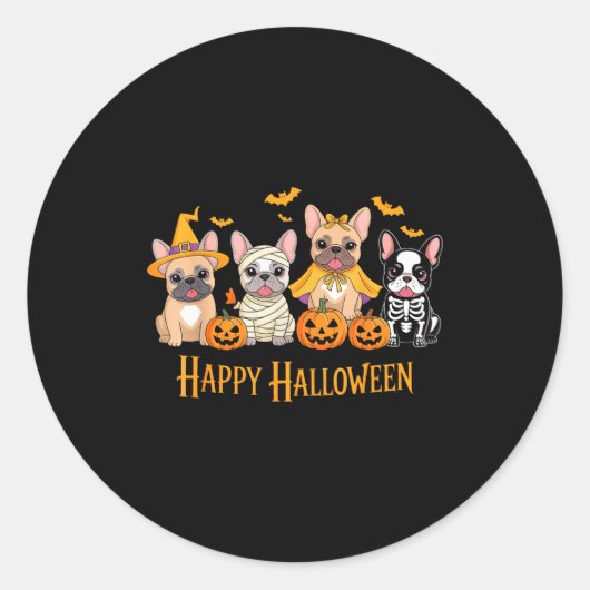 Halloween French Bulldog Dogs Pumpkin Funny Runder Aufkleber (Vorderseite)