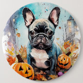 Halloween French Bulldog mit Pumpkins Beängstigend Button (Vorderseite)