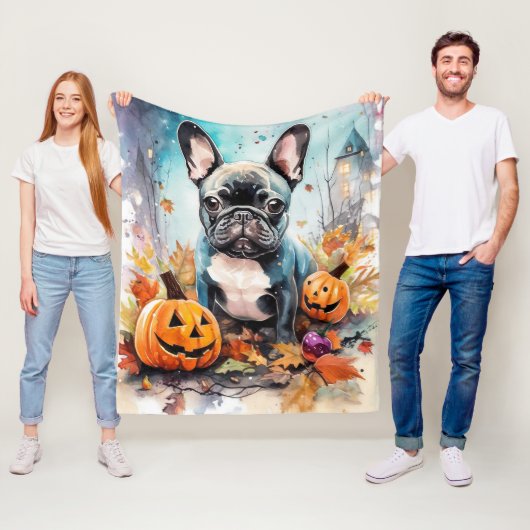 Halloween French Bulldog mit Pumpkins Beängstigend Fleecedecke (Beispiel)